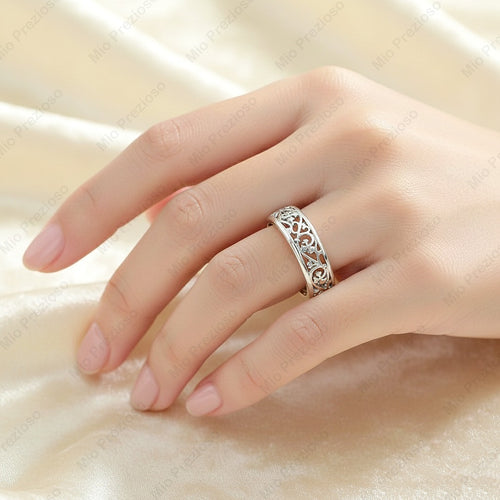 925 Sterling Silver Filigree Band Ring | Vintage Floral Pattern Ring | Boho Statement Jewelry.