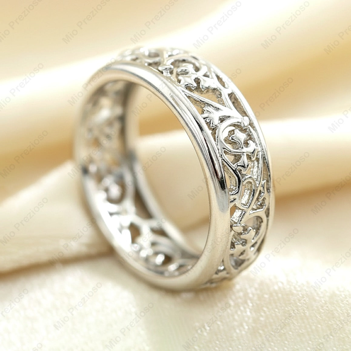 925 Sterling Silver Filigree Band Ring | Vintage Floral Pattern Ring | Boho Statement Jewelry.