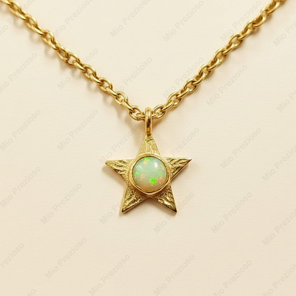Gold Plated Natural Opal Star Pendant | Handmade Gemstone Pendant | October Birthstone Jewelry.