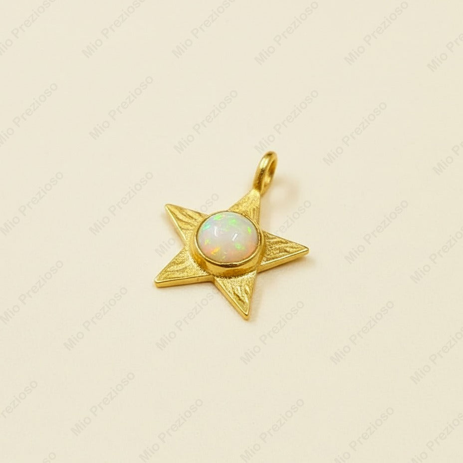 Gold Plated Natural Opal Star Pendant | Handmade Gemstone Pendant | October Birthstone Jewelry.