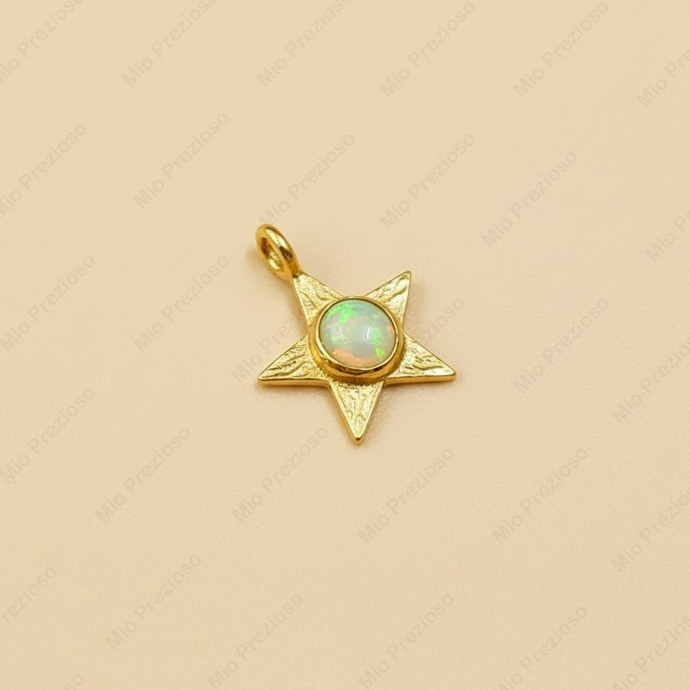 Gold Plated Natural Opal Star Pendant | Handmade Gemstone Pendant | October Birthstone Jewelry.