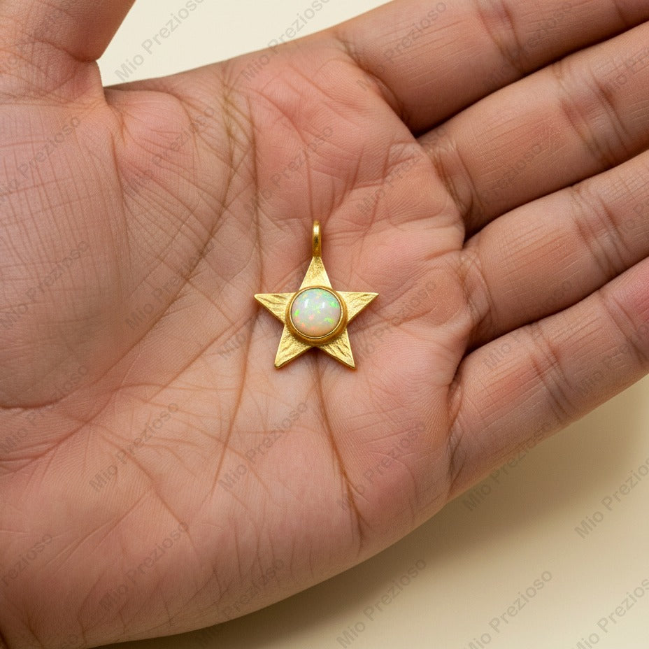 Gold Plated Natural Opal Star Pendant | Handmade Gemstone Pendant | October Birthstone Jewelry.