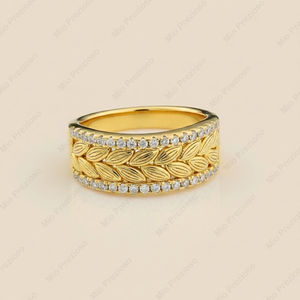 Handmade Cubic Zirconia Ring | Gold Plated Leaf Band | CZ Statement Ring | Gift for Her.