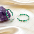 925 Sterling Silver Emerald Hoop Earrings | Oval Cabochon Emerald Hoops | Handmade Green Gemstone Jewelry.