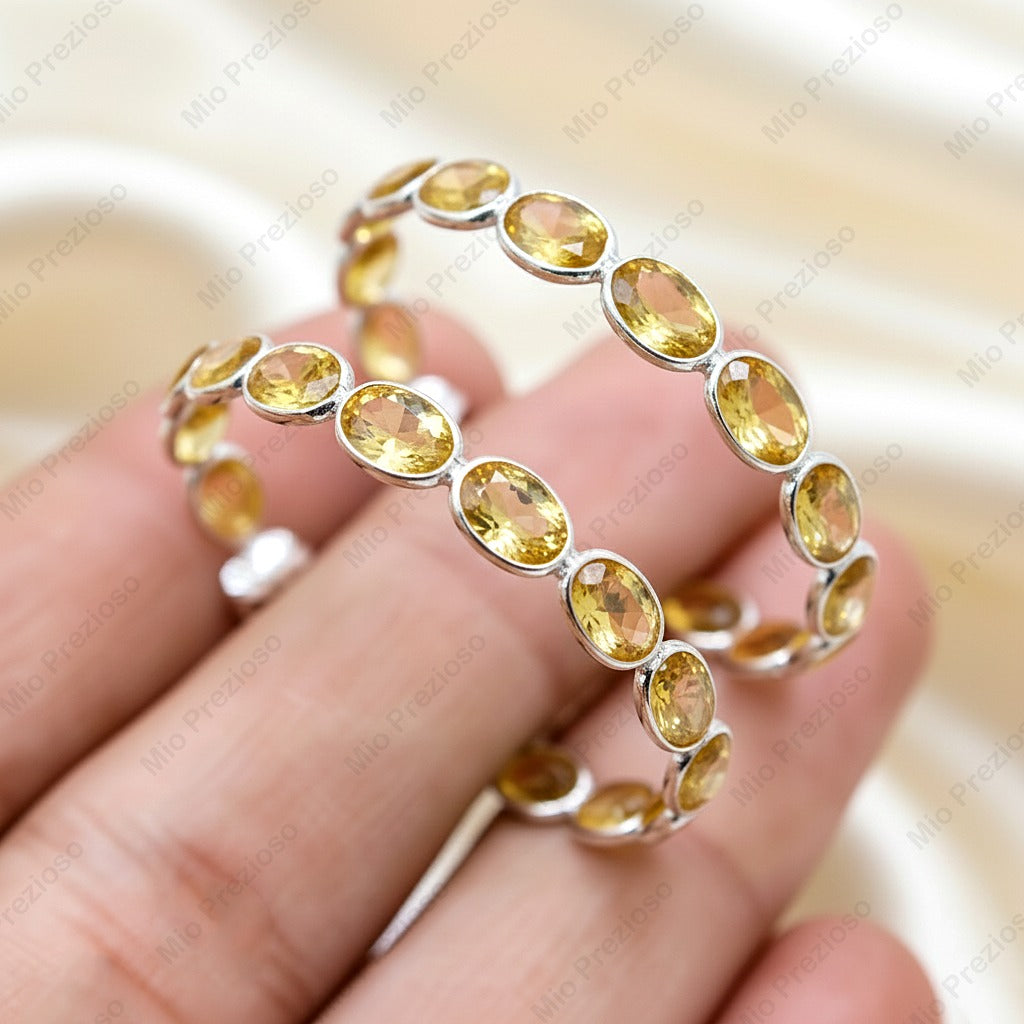 Natural Citrine Hoop Earrings | Yellow Gemstone Silver Earrings | November Birthstone Jewelry.