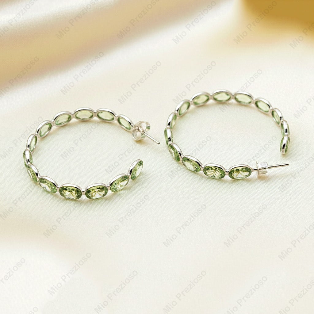 Natural Peridot Hoop Earrings 925 Silver | Green Gemstone Earrings | August Birthstone Jewelry.