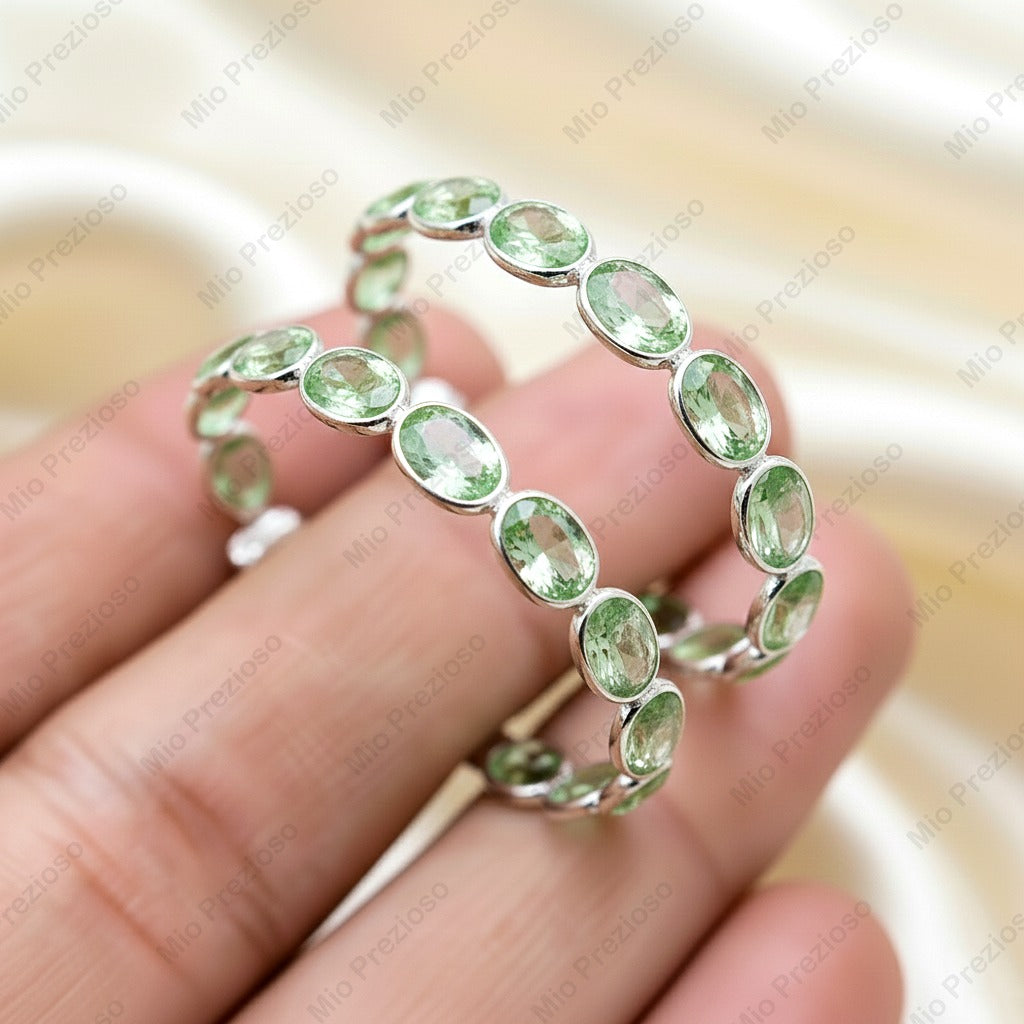 Natural Peridot Hoop Earrings 925 Silver | Green Gemstone Earrings | August Birthstone Jewelry.