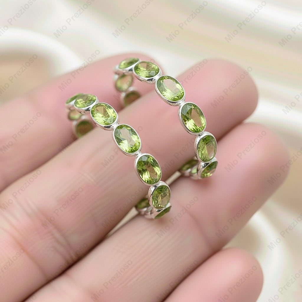 Natural Peridot Hoop Earrings 925 Silver | Green Gemstone Earrings | August Birthstone Jewelry.
