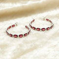 Natural Garnet Hoop Earrings 925 Sterling Silver | Handmade Red Gemstone Earrings.