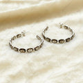 Natural Smoky Quartz Hoop Earrings | Oval Cut Gemstone Jewelry | 925 Sterling Silver.
