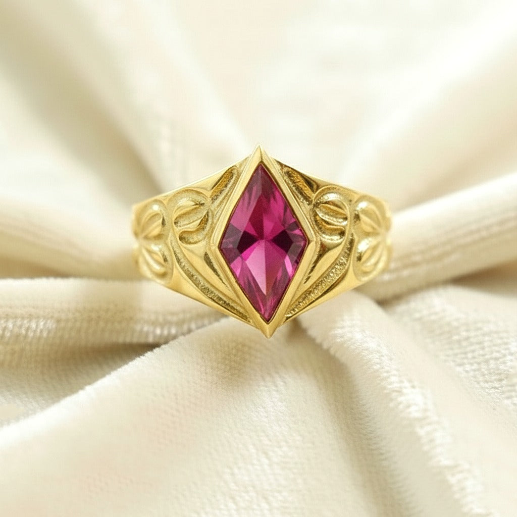 Pink Cubic Zirconia Sterling Silver Ring | Gold Plated CZ Statement Ring | Handmade Vintage Jewelry.