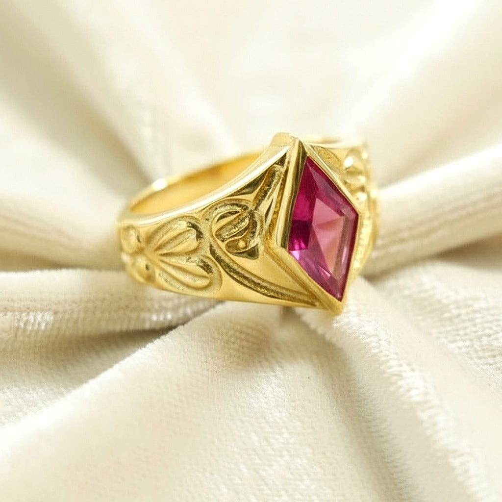 Pink Cubic Zirconia Sterling Silver Ring | Gold Plated CZ Statement Ring | Handmade Vintage Jewelry.
