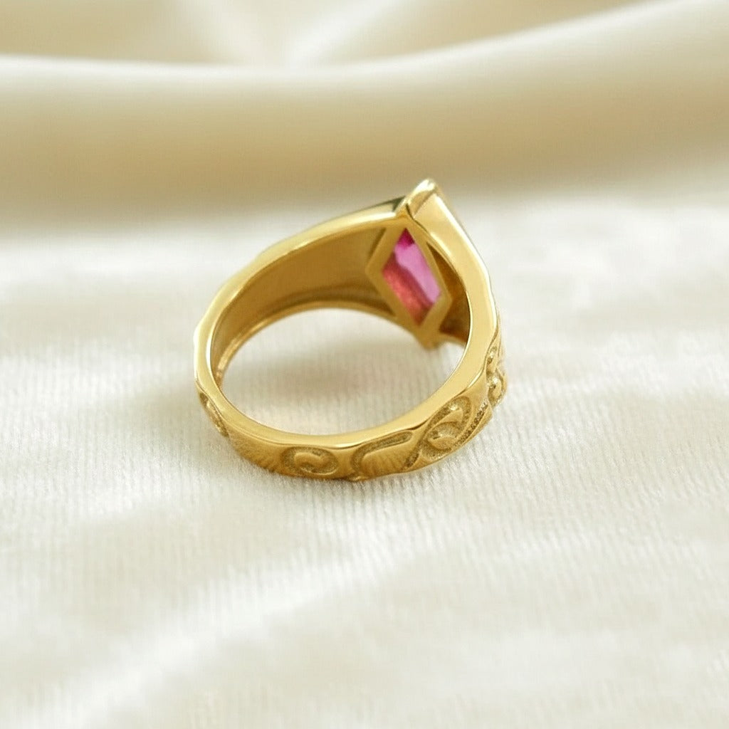 Pink Cubic Zirconia Sterling Silver Ring | Gold Plated CZ Statement Ring | Handmade Vintage Jewelry.