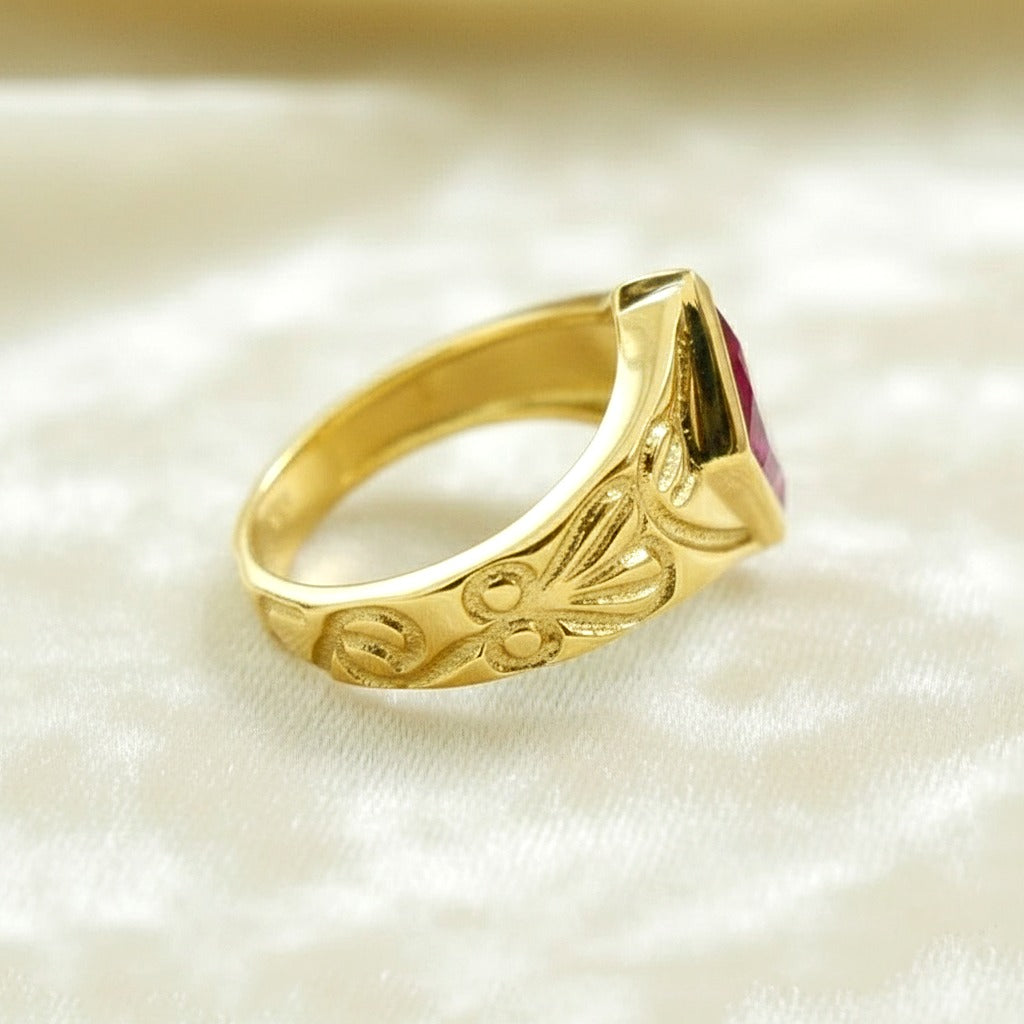Pink Cubic Zirconia Sterling Silver Ring | Gold Plated CZ Statement Ring | Handmade Vintage Jewelry.