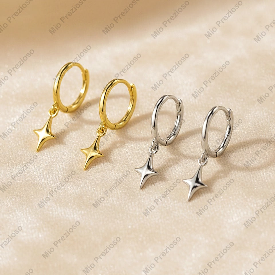 925 Sterling Silver Star Hoop Earrings | Handmade Minimal Huggie Earrings | Dainty Dangle Hoops Earring.