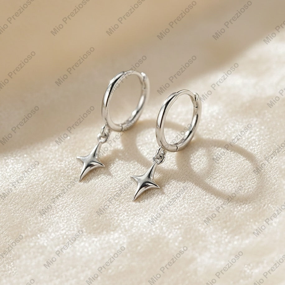 925 Sterling Silver Star Hoop Earrings | Handmade Minimal Huggie Earrings | Dainty Dangle Hoops Earring.