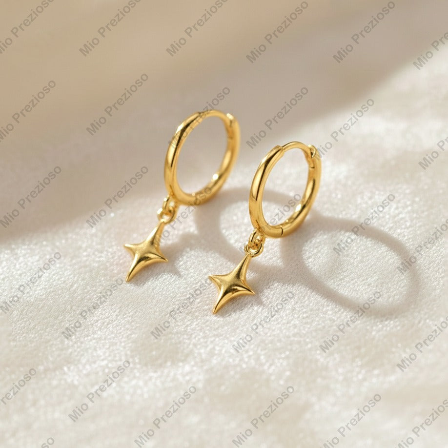 925 Sterling Silver Star Hoop Earrings | Handmade Minimal Huggie Earrings | Dainty Dangle Hoops Earring.