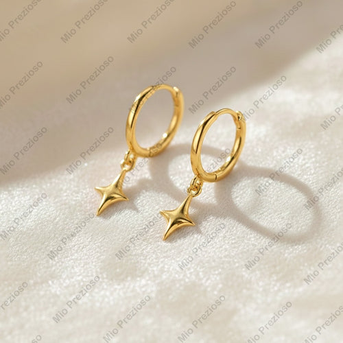 925 Sterling Silver Star Hoop Earrings | Handmade Minimal Huggie Earrings | Dainty Dangle Hoops Earring.