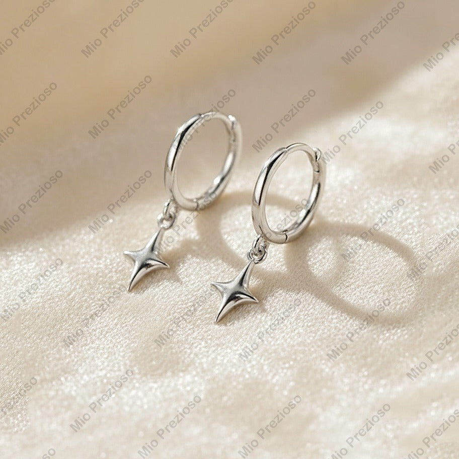 925 Sterling Silver Star Hoop Earrings | Handmade Minimal Huggie Earrings | Dainty Dangle Hoops Earring.