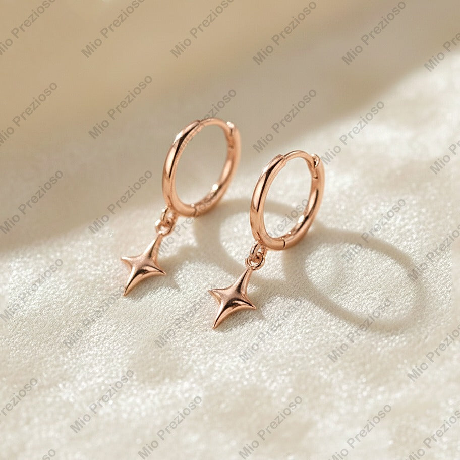 925 Sterling Silver Star Hoop Earrings | Handmade Minimal Huggie Earrings | Dainty Dangle Hoops Earring.