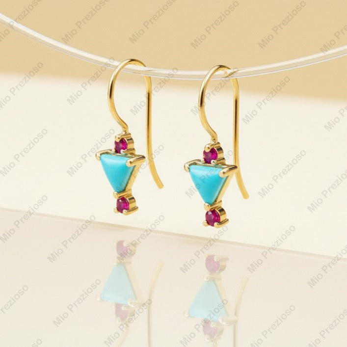 Natural Turquoise & Ruby Earrings | Handmade Gemstone Dangle Earrings | 925 Sterling Silver Boho Jewelry.