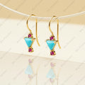 Natural Turquoise & Ruby Earrings | Handmade Gemstone Dangle Earrings | 925 Sterling Silver Boho Jewelry.