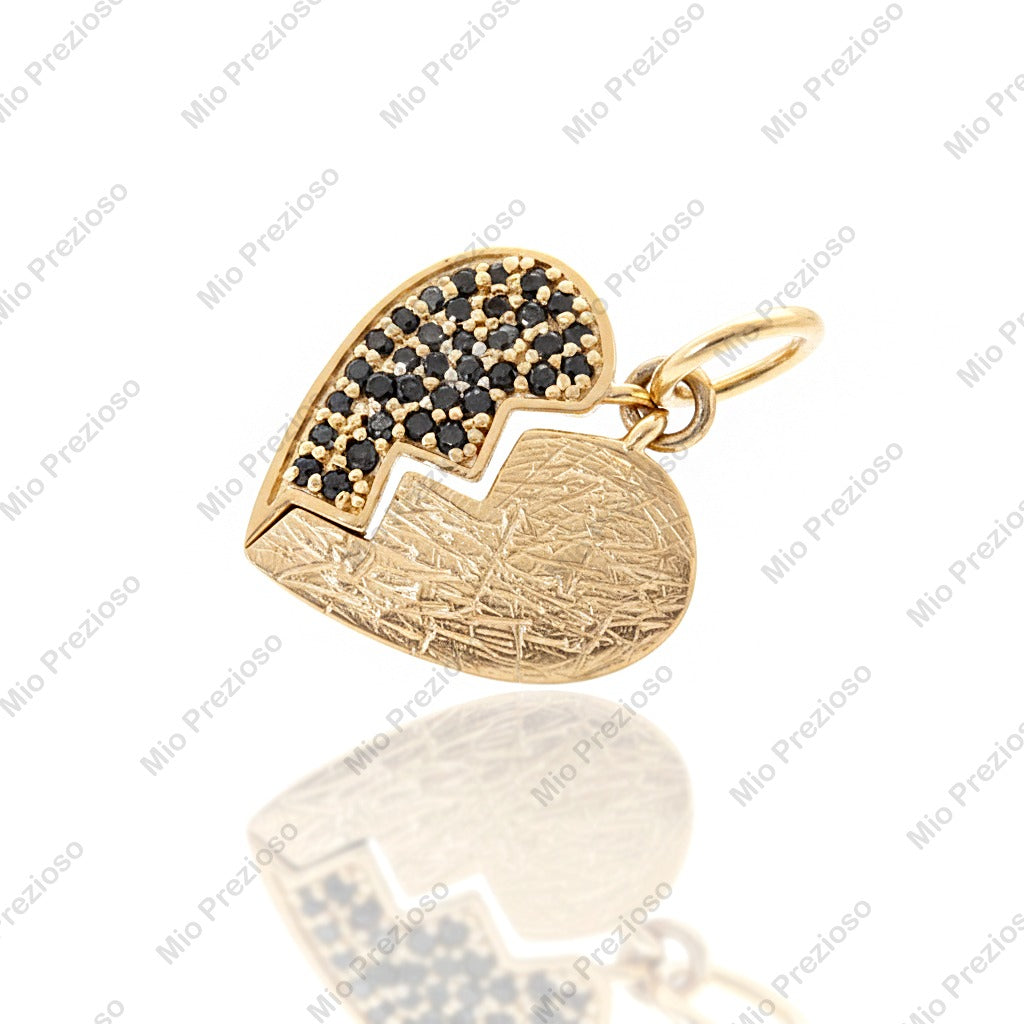 14K Gold Natural Black Diamond Broken Heart Pendant | Luxury Gemstone Necklace | Handmade Jewelry.
