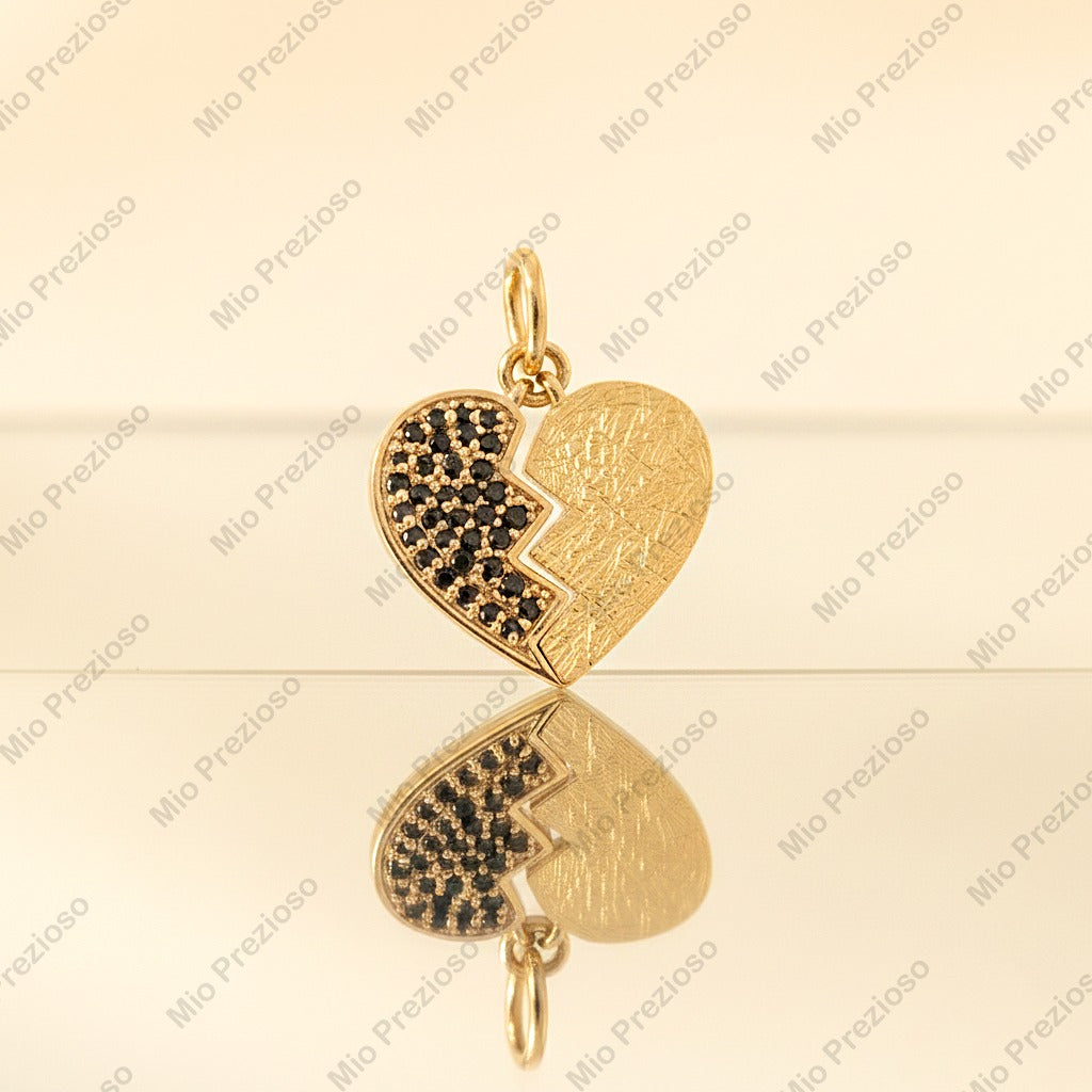 14K Gold Natural Black Diamond Broken Heart Pendant | Luxury Gemstone Necklace | Handmade Jewelry.