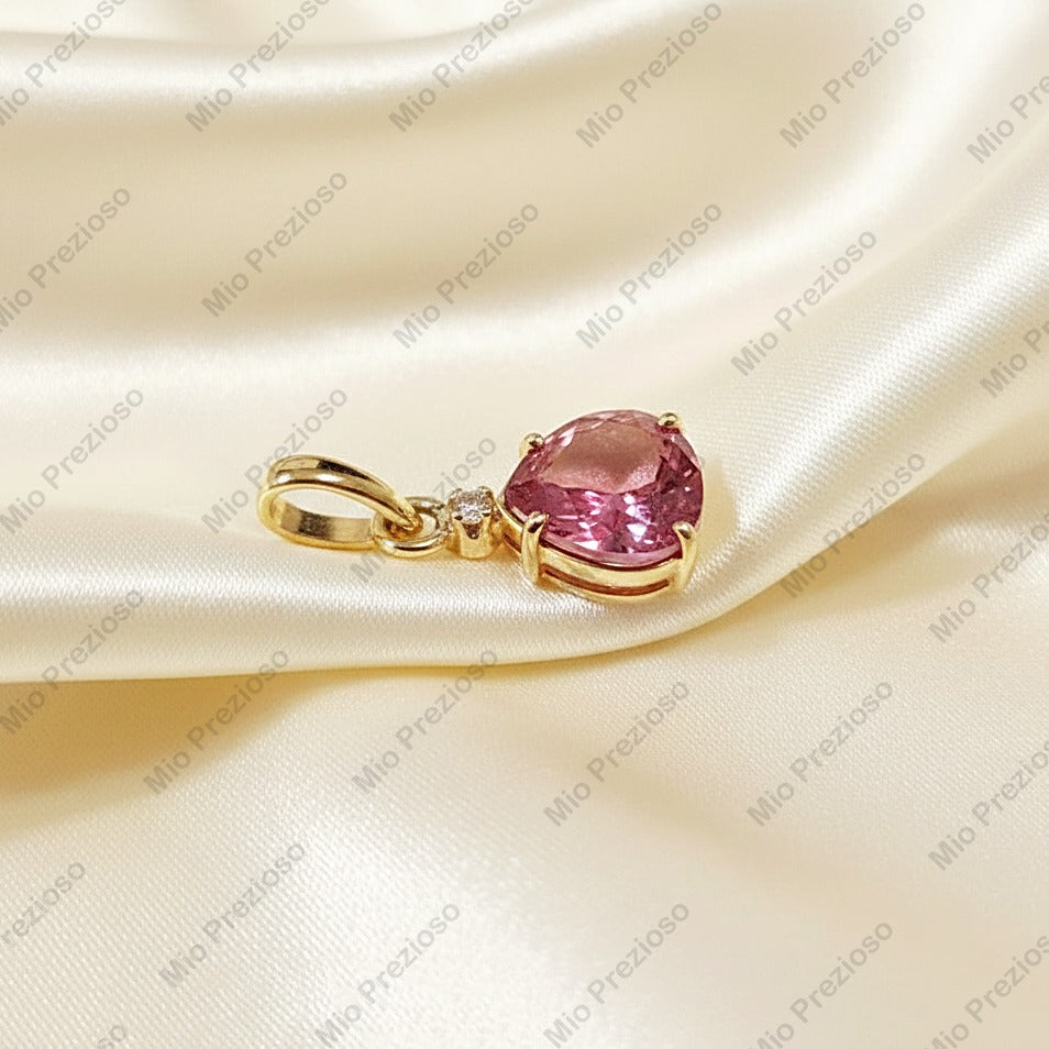 Natural Pink Tourmaline & Diamond Pendant | 14k Gold Luxury Gemstone Pendant | Handmade Jewelry.