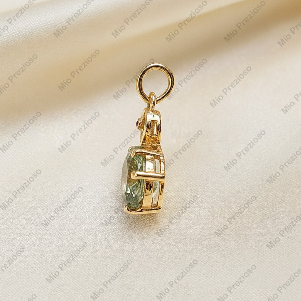 Natural Green Tourmaline & Ruby Pendant | 14k Gold Luxury Swan Gemstone Pendant | Handmade Jewelry.