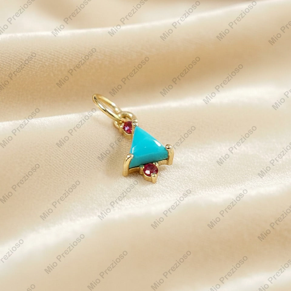 Natural Turquoise & Sapphire Pendant | 14k Gold Luxury Gemstone Pendant | Handmade Jewelry.