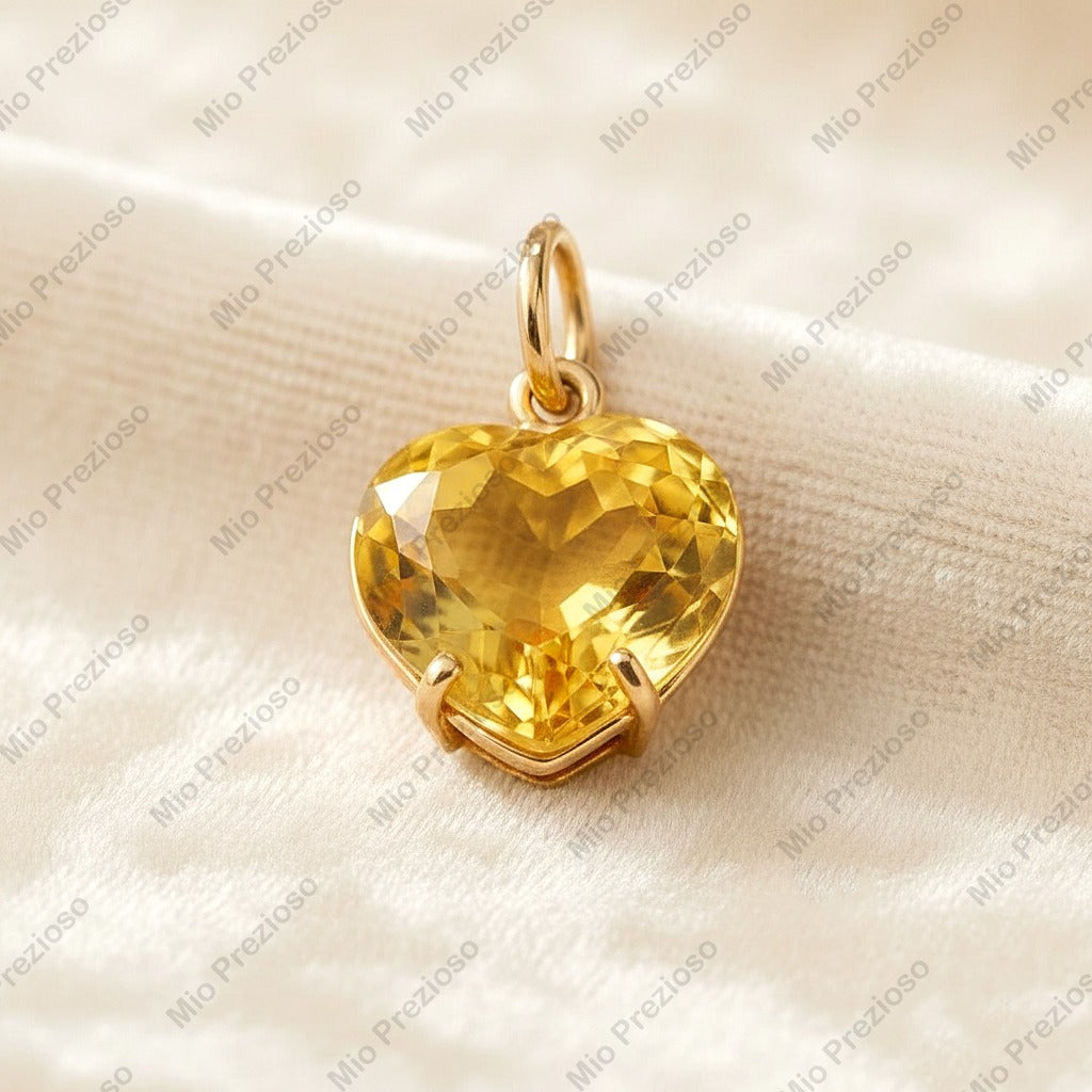 Natural Citrine Heart Shape Pendant | 14k Gold Luxury Gemstone Pendant | Handmade Jewelry.