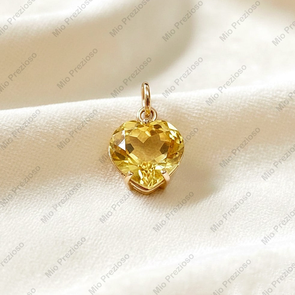 Natural Citrine Heart Shape Pendant | 14k Gold Luxury Gemstone Pendant | Handmade Jewelry.