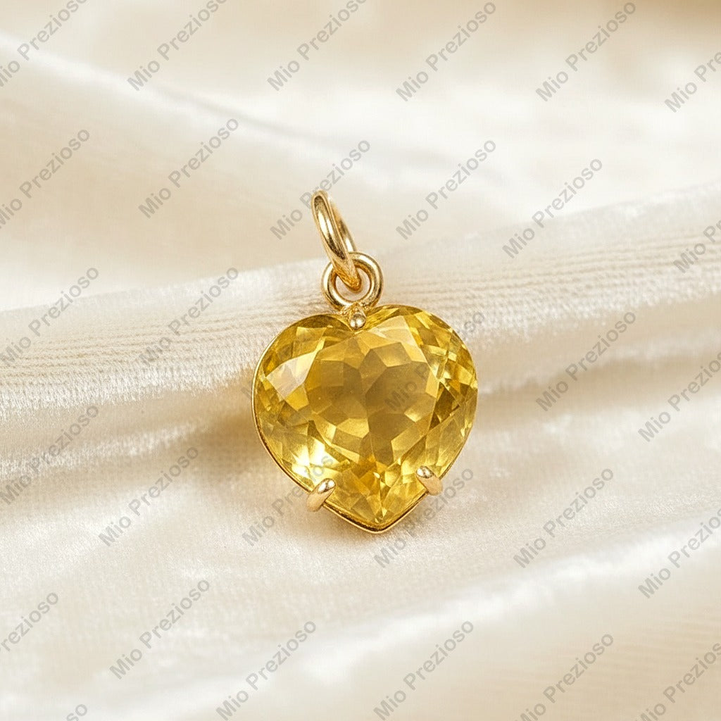 Natural Citrine Heart Shape Pendant | 14k Gold Luxury Gemstone Pendant | Handmade Jewelry.