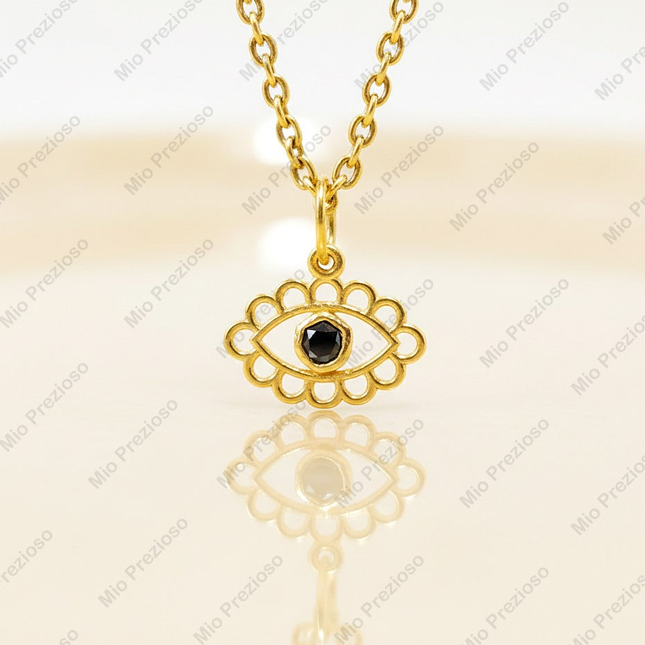 Geniune Black Diamond Evil Eye Pendant | Minimalist 925 Sterling Silver Gemstone Pendants | Handmade Jewelry.