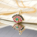 14k Gold Natural Emerald, Ruby & Black Diamond Evil Eye Pendant | Minimalist Handmade Gemstone Pendant.