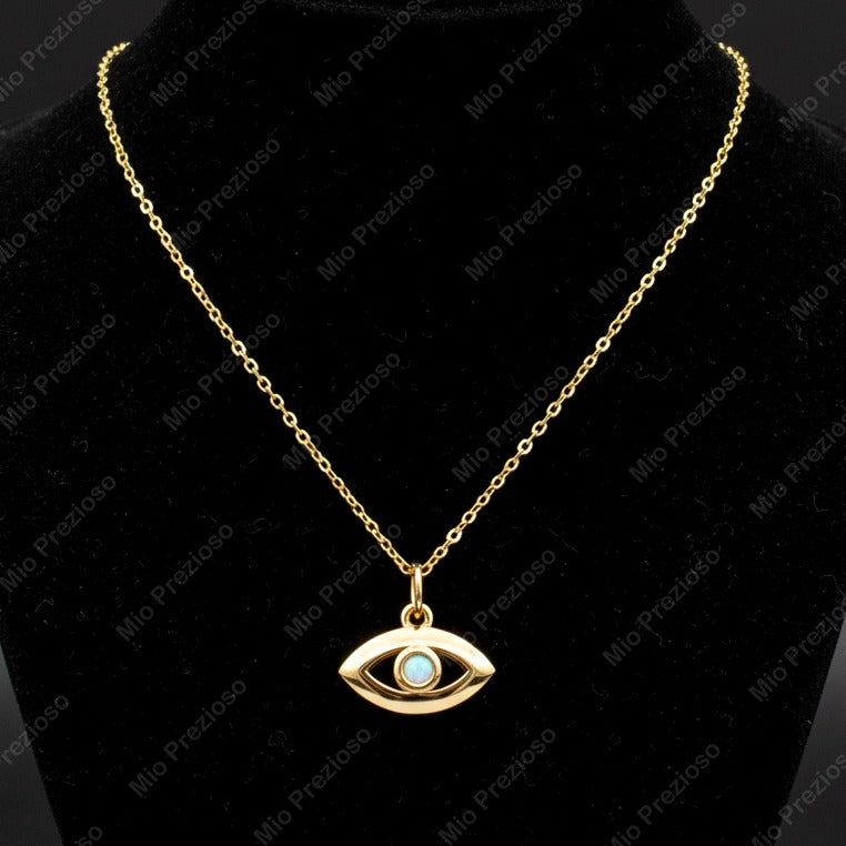 925 Sterling Silver Natural Opal Evil Eye Necklace | Minimalist Gemstone Necklace | Handmade Jewelry.