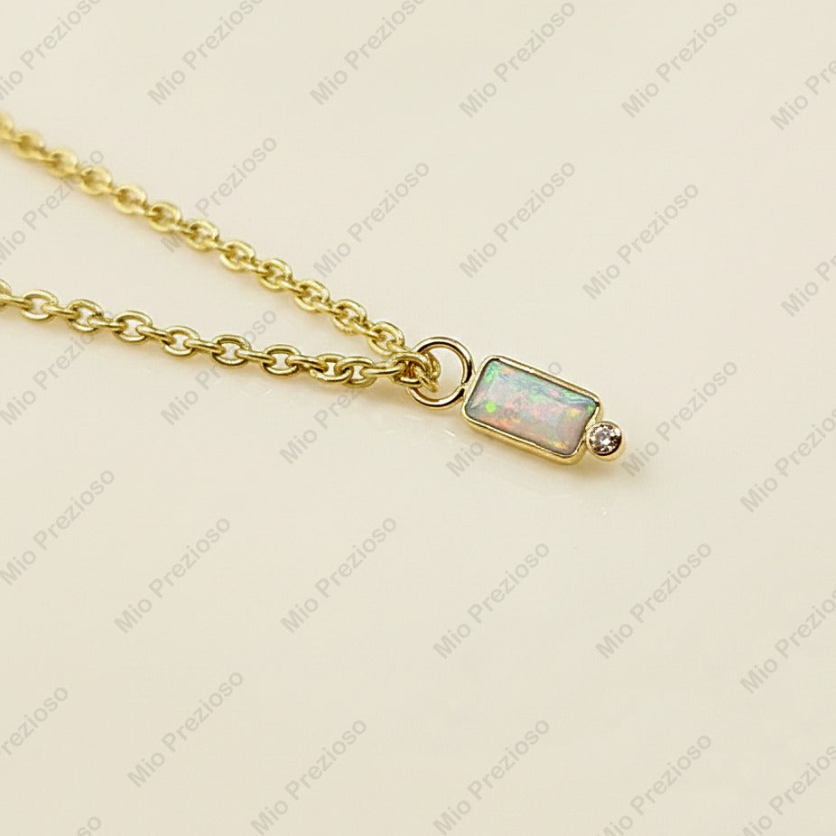 Natural Fire Opal & Diamond Pendant | Handmade 14k Solid Gold Pendant | Minimalist Pendants | Statement Jewelry.