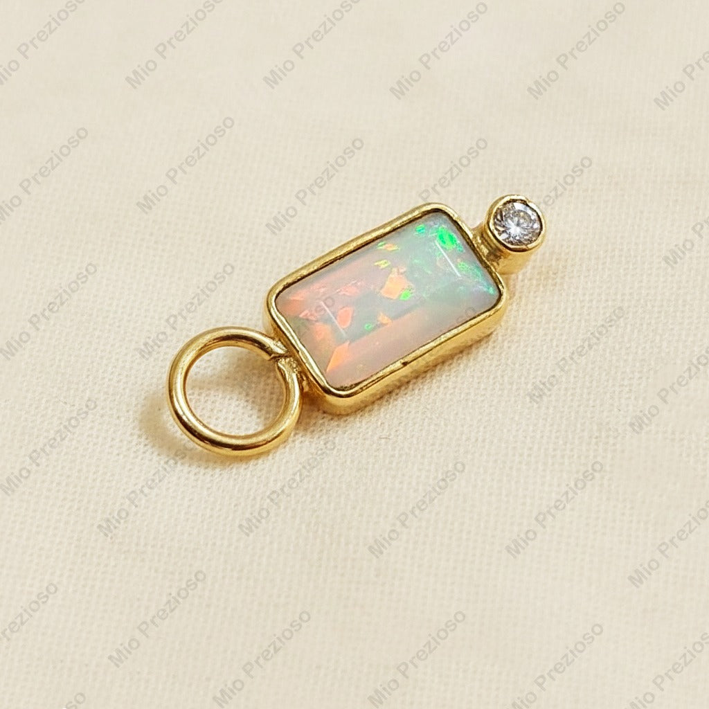 Natural Fire Opal & Diamond Pendant | Handmade 14k Solid Gold Pendant | Minimalist Pendants | Statement Jewelry.