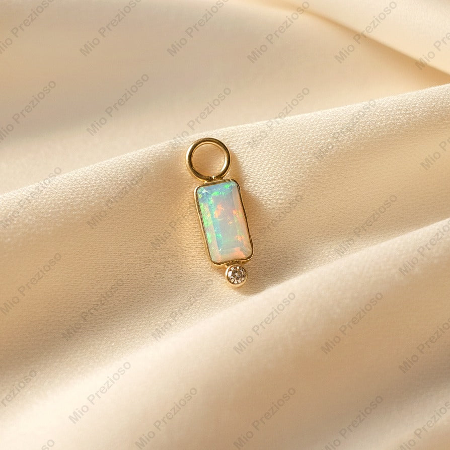 Natural Fire Opal & Diamond Pendant | Handmade 14k Solid Gold Pendant | Minimalist Pendants | Statement Jewelry.