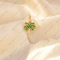 Natural Emerald & Diamond Palm Tree Pendant | Solid 14k Gold Pendant | Tropical Beach Pendants | Handmade Jewelry.