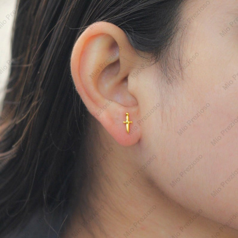 925 Sterling Silver Sword Stud Earrings | Minimalist Earrings | Handmade Jewelry | Unique Earring.