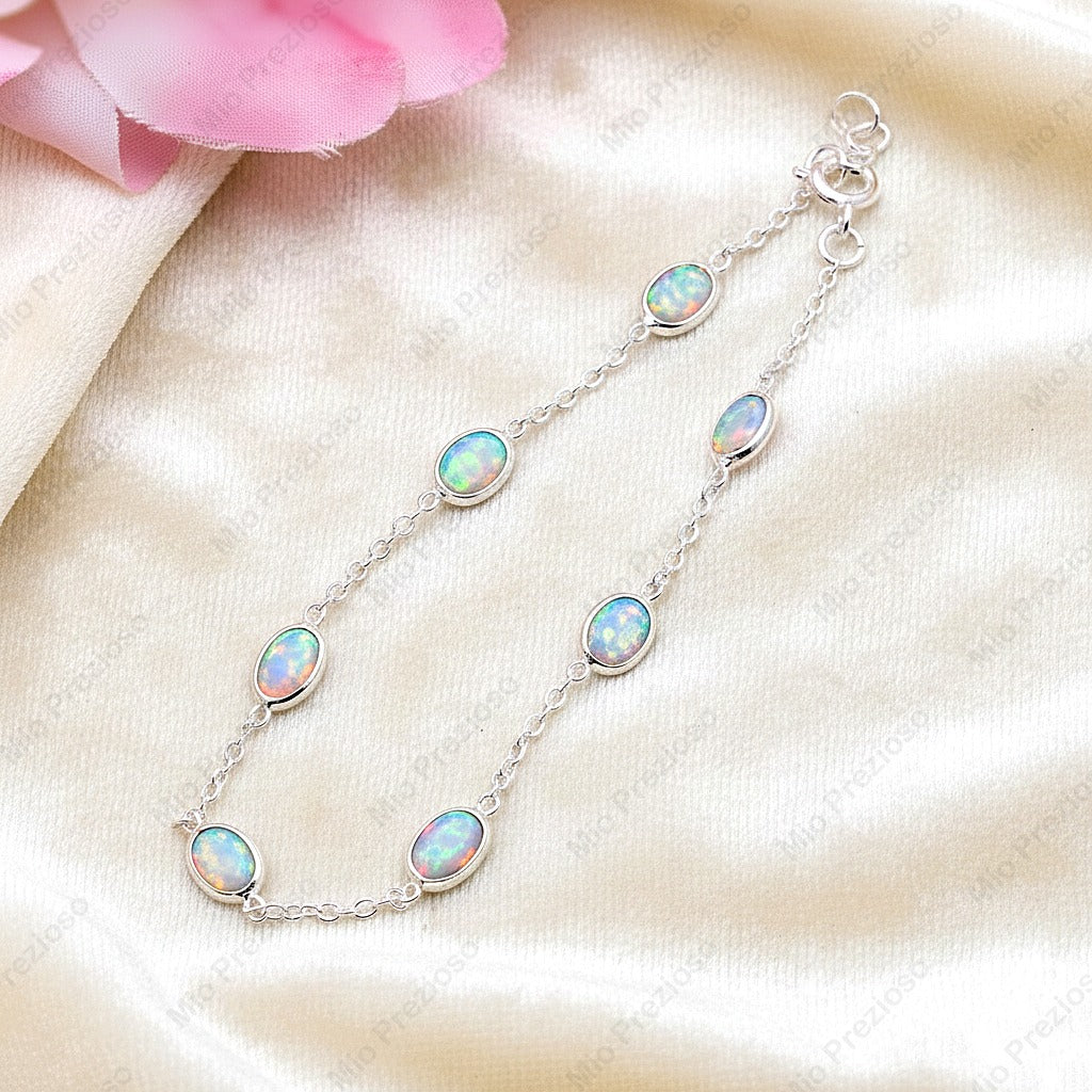 Natural Ethiopian Opal Silver Bracelet | Gemstone Chain Wrist Bracelet | Handmade Jewelry.