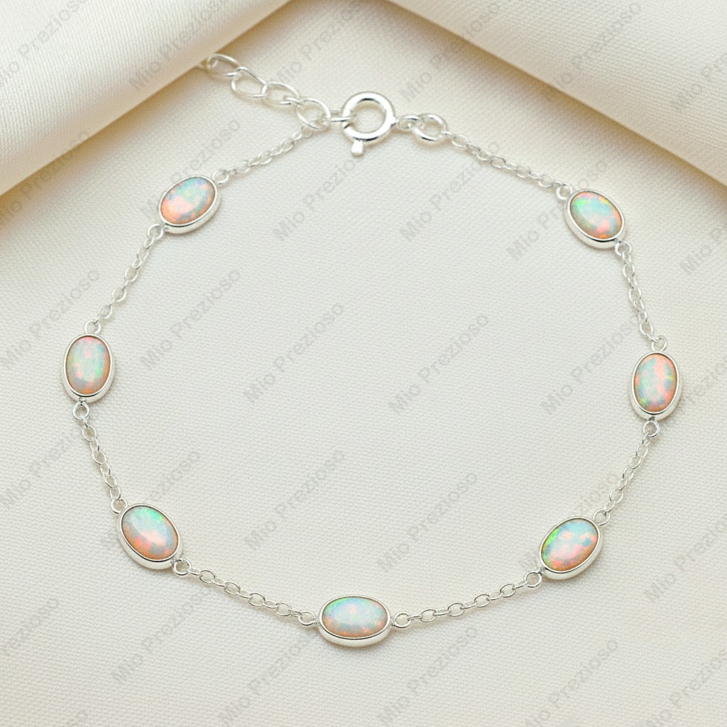 Natural Ethiopian Opal Silver Bracelet | Gemstone Chain Wrist Bracelet | Handmade Jewelry.