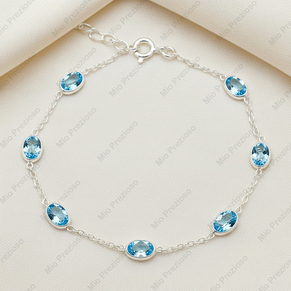 Natural Aquamarine Silver Bracelet | Gemstone Chain Wrist Bracelet | Handmade Jewelry.