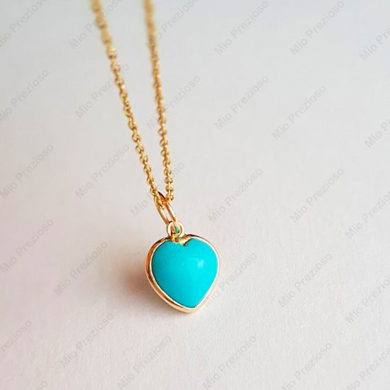 925 Sterling Silver Natural Turquoise Pendant | Heart Shape Gemstone Pendant | Minimalist Jewerly.