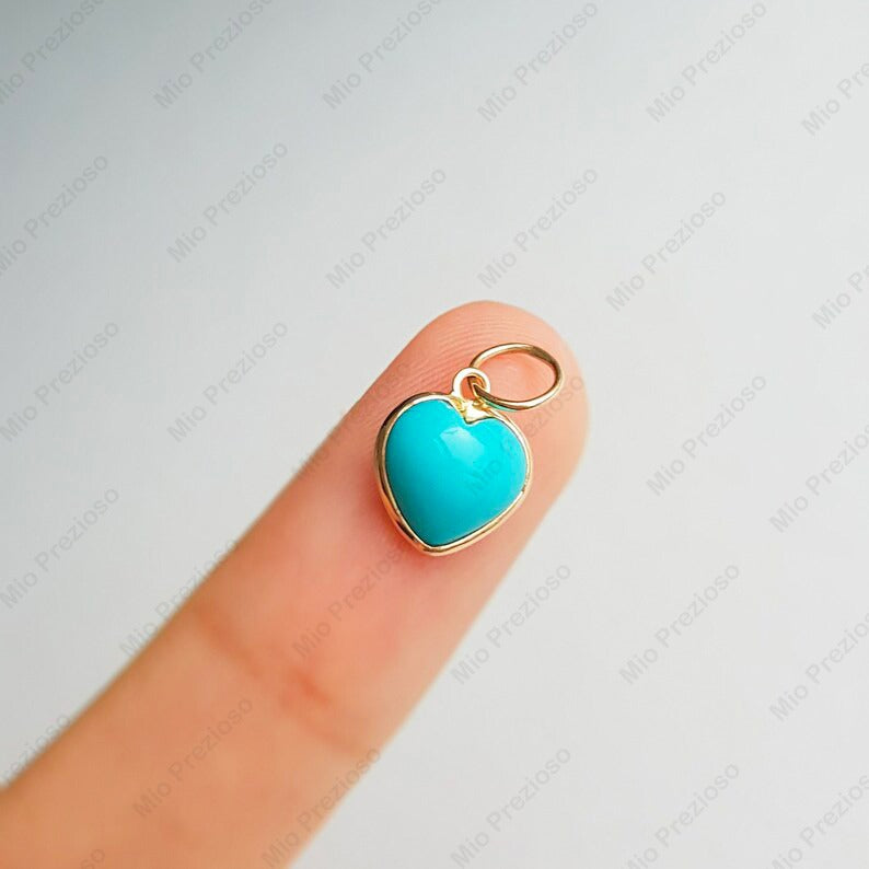 925 Sterling Silver Natural Turquoise Pendant | Heart Shape Gemstone Pendant | Minimalist Jewerly.