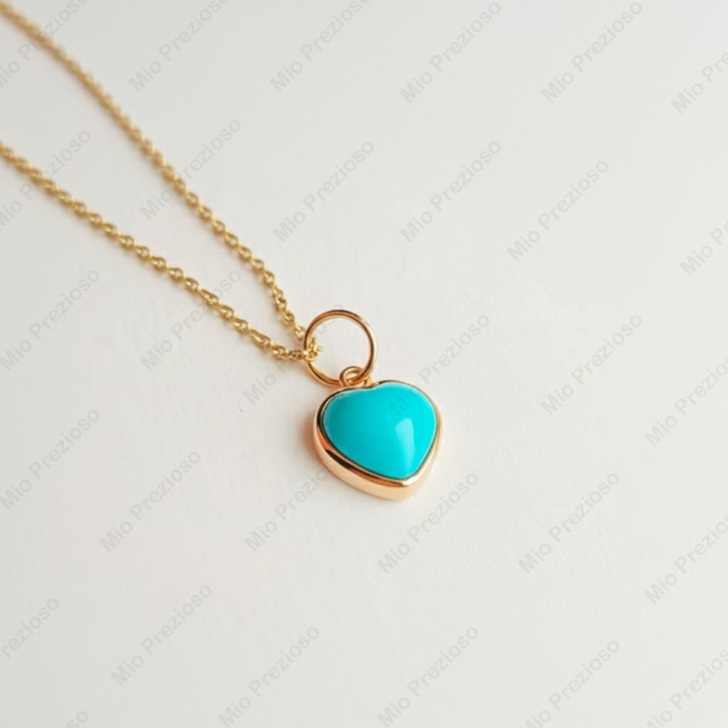 925 Sterling Silver Natural Turquoise Pendant | Heart Shape Gemstone Pendant | Minimalist Jewerly.