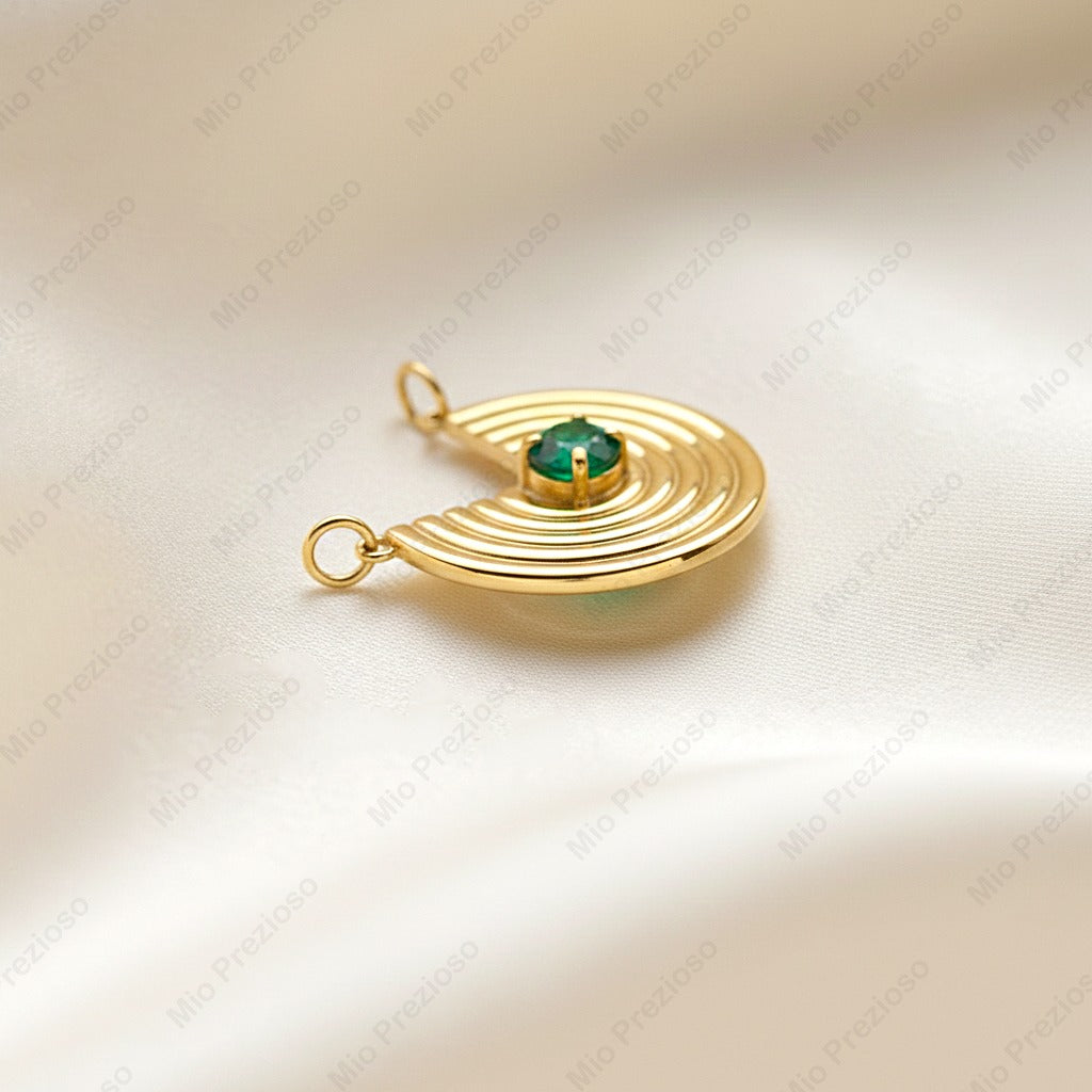 Natural Round Emerald Pendant Necklace | Dainty Gemstone Silver Necklace | Handmade Jewelry | Gift for Her.