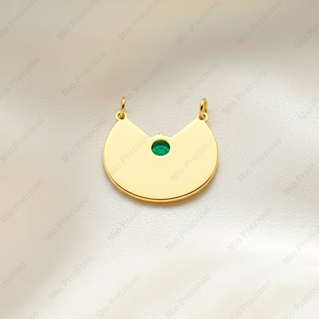 Natural Round Emerald Pendant Necklace | Dainty Gemstone Silver Necklace | Handmade Jewelry | Gift for Her.